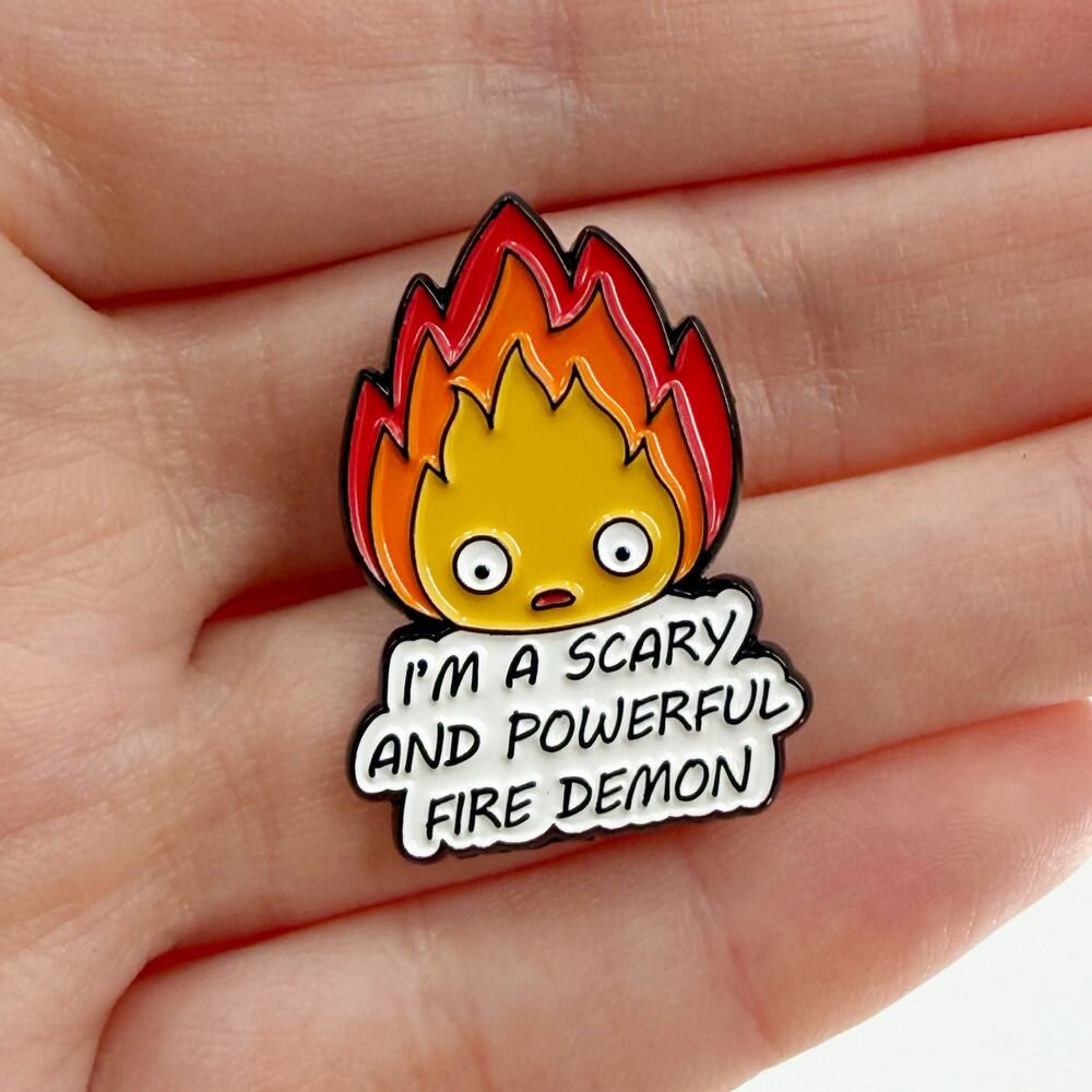 Cute Fire Demon Enamel Pin Funny Scary & Powerful Flame Badge